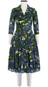 Audrey Dress #4 Shirt Collar 3/4 Sleeve Long Length Cotton Musola (Peony Bloom)