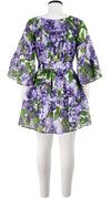 Cozette Dress Square Neck 3/4 Sleeve with Hamilton Belt Mini Length Cotton Musola (Peony Bloom)
