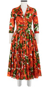 Aster Dress Shirt Collar 3/4 Sleeve Midi Length Cotton Musola (Peony Bloom)