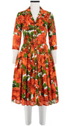 Audrey Dress #4 Shirt Collar 3/4 Sleeve Long Length Cotton Musola (Peony Bloom)