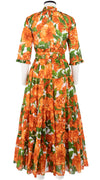 Eden Dress Crew Neck 3/4 Sleeve with Hamilton Belt Maxi Length Cotton Musola (Peony Bloom)