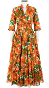Eden Dress Crew Neck 3/4 Sleeve with Hamilton Belt Maxi Length Cotton Musola (Peony Bloom)