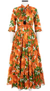 Eden Dress Crew Neck 3/4 Sleeve with Hamilton Belt Maxi Length Cotton Musola (Peony Bloom)