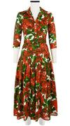 Zeller Dress Shirt Collar 3/4 Sleeve Midi Plus Length Cotton Musola (Peony Bloom)