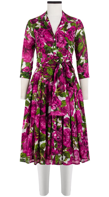 Audrey Dress #4 Shirt Collar 3/4 Sleeve Long Length Cotton Musola (Peony Bloom)