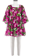 Cozette Dress Square Neck 3/4 Sleeve with Hamilton Belt Mini Length Cotton Musola (Peony Bloom)
