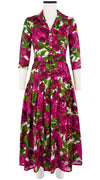 Zeller Dress Shirt Collar 3/4 Sleeve Midi Plus Length Cotton Musola (Peony Bloom)