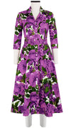 Abel Dress Shirt Collar 3/4 Sleeve Midi Length Cotton Stretch (Peony Bloom)