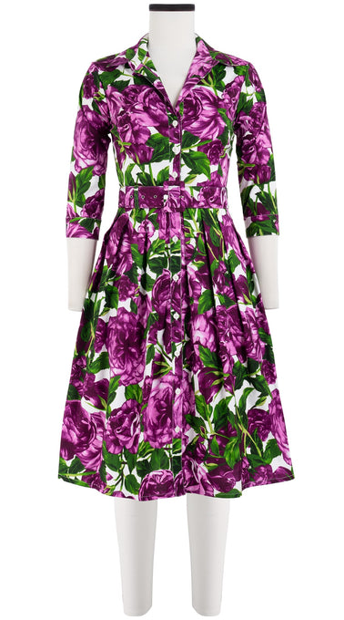 Audrey Dress #1 Shirt Collar 3/4 Sleeve Cotton Stretch (Peony Bloom)