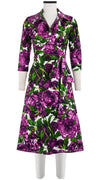 Olivia Dress Shirt Collar 3/4 Sleeve Long Length Cotton Stretch (Peony Bloom)