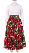 Aster Skirt #1 with Belt Midi Length Cotton Musola (Peony Bloom)