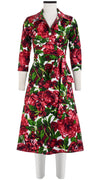 Olivia Dress Shirt Collar 3/4 Sleeve Long Length Cotton Stretch (Peony Bloom)