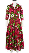 Zeller Dress Shirt Collar 3/4 Sleeve Midi Plus Length Cotton Musola (Peony Bloom)
