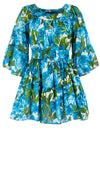 Cozette Dress Square Neck 3/4 Sleeve with Hamilton Belt Mini Length Cotton Musola (Peony Bloom)