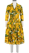 Audrey Dress #4 Shirt Collar 3/4 Sleeve Long Length Cotton Musola (Peony Bloom)