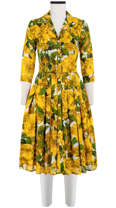 Audrey Dress #4 Shirt Collar 3/4 Sleeve Long Length Cotton Musola (Peony Bloom)
