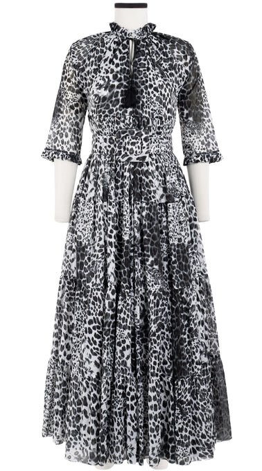 Eden Dress Crew Neck 3/4 Sleeve with Hamilton Belt Maxi Length Cotton Musola (Pierre Leoparde)