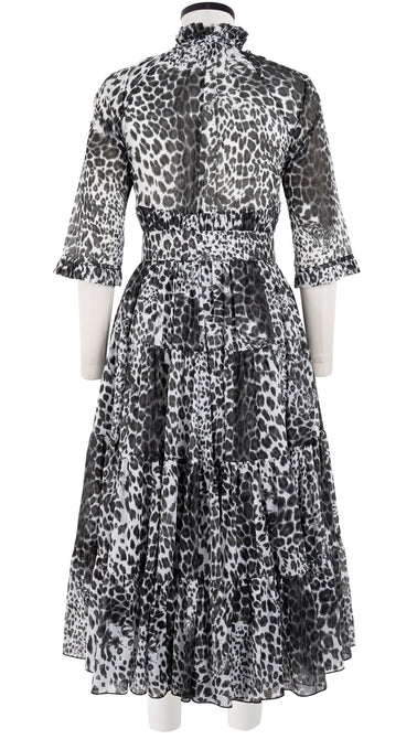 Eden Dress Crew Neck 3/4 Sleeve with Hamilton Belt Midi Length Cotton Musola (Pierre Leoparde)