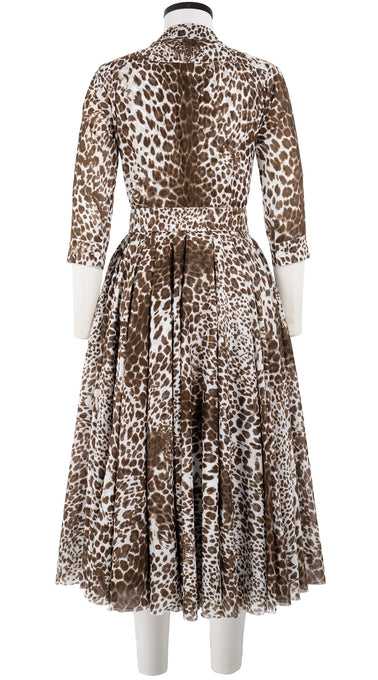 Aster Dress Shirt Collar 3/4 Sleeve Midi Length Cotton Musola (Pierre Leoparde)