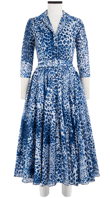 Aster Dress Shirt Collar 3/4 Sleeve Midi Length Cotton Musola (Pierre Leoparde)