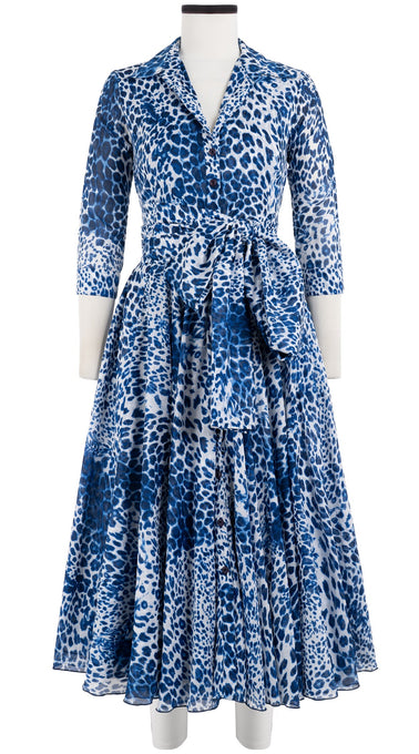 Aster Dress Shirt Collar 3/4 Sleeve Midi Length Cotton Musola (Pierre Leoparde)