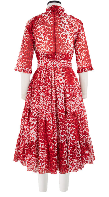 Eden Dress Crew Neck 3/4 Sleeve with Hamilton Belt Midi Length Cotton Musola (Pierre Leoparde)