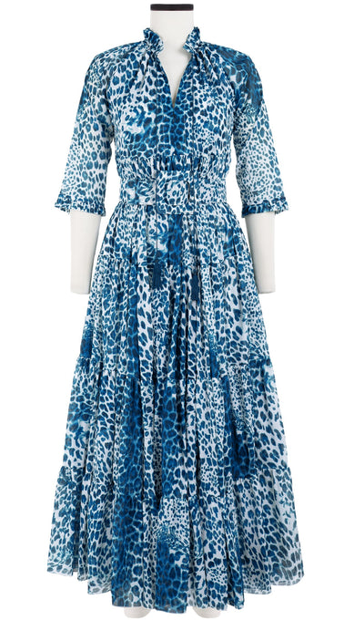 Eden Dress Crew Neck 3/4 Sleeve with Hamilton Belt Maxi Length Cotton Musola (Pierre Leoparde)