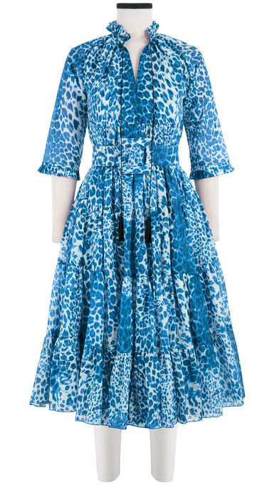 Eden Dress Crew Neck 3/4 Sleeve with Hamilton Belt Midi Length Cotton Musola (Pierre Leoparde)