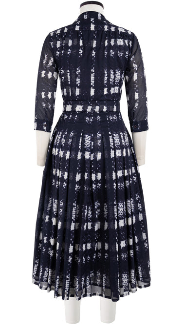 Audrey Dress #4 Shirt Collar 3/4 Sleeve Midi Length Cotton Musola (Plaid Mohair)
