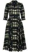 Aster Dress Shirt Collar 3/4 Sleeve Midi Length Silk GGT (Plaid Mohair)