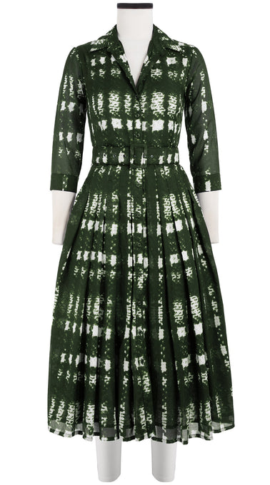 Audrey Dress #4 Shirt Collar 3/4 Sleeve Midi Length Cotton Musola (Plaid Mohair)