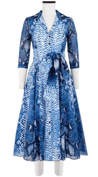 Avenue Dress Shirt Collar 3/4 Sleeve Midi Length Cotton Musola (Python New Straight Bright)