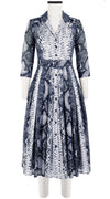 Audrey Dress #4 Shirt Collar 3/4 Sleeve Midi Length Cotton Musola (Python New Straight Bright)
