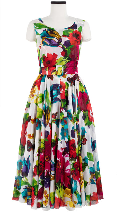 Aster Dress Boat Neck Sleeveless Midi Length Cotton Musola (Rose Blossom)