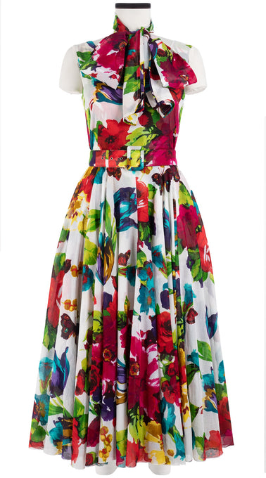 Aster Dress Boat Neck Sleeveless Midi Length Cotton Musola (Rose Blossom)