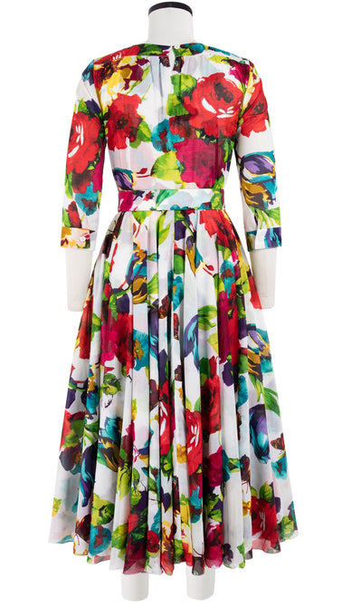 Aster Dress Crew Neck 3/4 Sleeve Midi Length Cotton Musola (Rose Blossom)