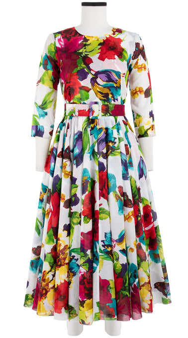 Aster Dress Crew Neck 3/4 Sleeve Midi Length Cotton Musola (Rose Blossom)