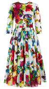 Aster Dress Crew Neck 3/4 Sleeve Midi Length Cotton Musola (Rose Blossom)
