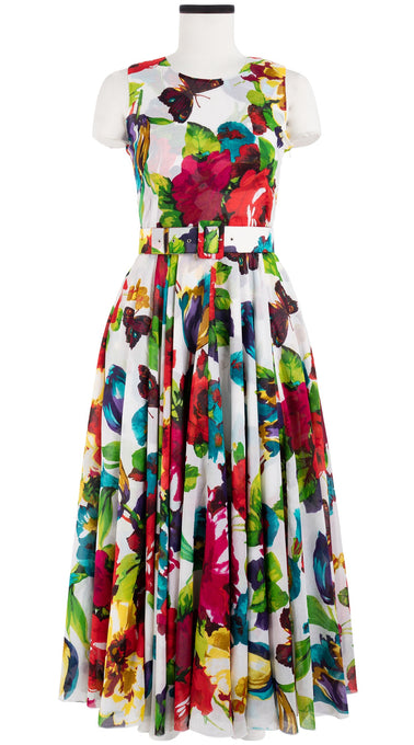 Aster Dress Crew Neck Sleeveless Midi Plus Length Cotton Musola (Rose Blossom)