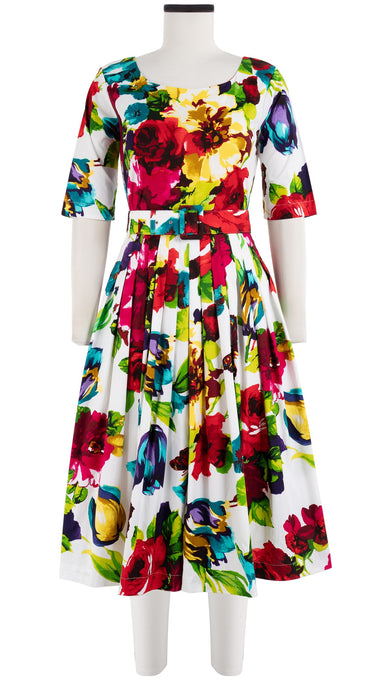 Florance Dress #2 Boat Neck 1/2 Sleeve Long Length Cotton Stretch (Rose Blossom)