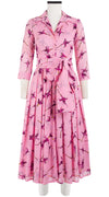 Audrey Dress #4 Shirt Collar 3/4 Sleeve Midi Length Cotton Musola (Rose Drop Pastel)