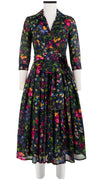 Audrey Dress #4 Shirt Collar 3/4 Sleeve Midi Length Cotton Musola (Rossi Linen Flowers)