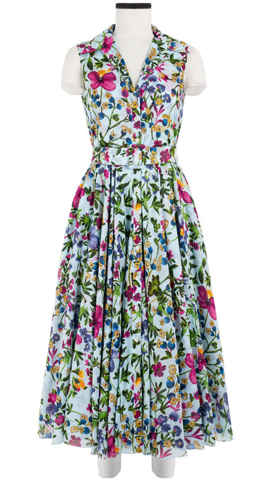 Aster Dress Shirt Collar Sleeveless Midi Length Cotton Musola (Rossi Linen Flowers)