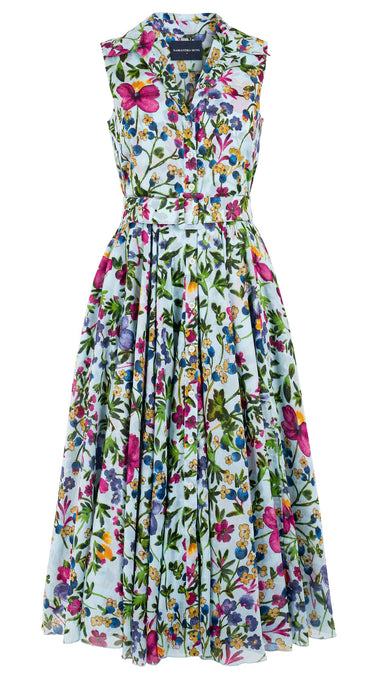 Aster Dress Shirt Collar Sleeveless Midi Length Cotton Musola (Rossi Linen Flowers)