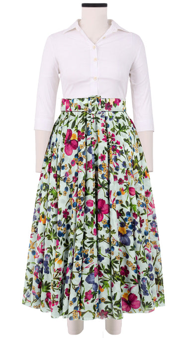 Aster Skirt #1 with Belt Midi Length Cotton Musola (Rossi Linen Flowers)