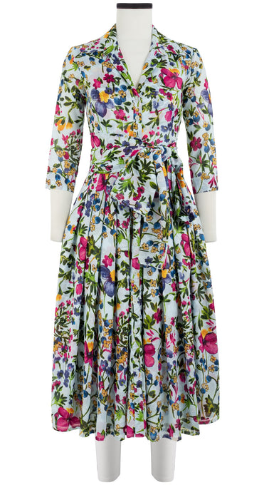 Audrey Dress #4 Shirt Collar 3/4 Sleeve Midi Length Cotton Musola (Rossi Linen Flowers)