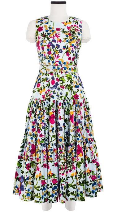 Emma Dress Crew Neck Sleeveless Midi Length Cotton Stretch (Rossi Linen Flowers)