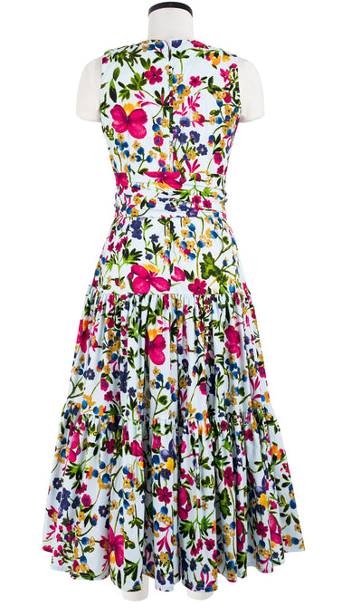 Emma Dress Crew Neck Sleeveless Midi Length Cotton Stretch (Rossi Linen Flowers)