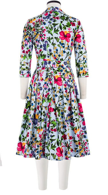 Audrey Dress #1 Shirt Collar 3/4 Sleeve Cotton Stretch (Rossi Linen Flowers)