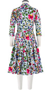 Audrey Dress #1 Shirt Collar 3/4 Sleeve Cotton Stretch (Rossi Linen Flowers)